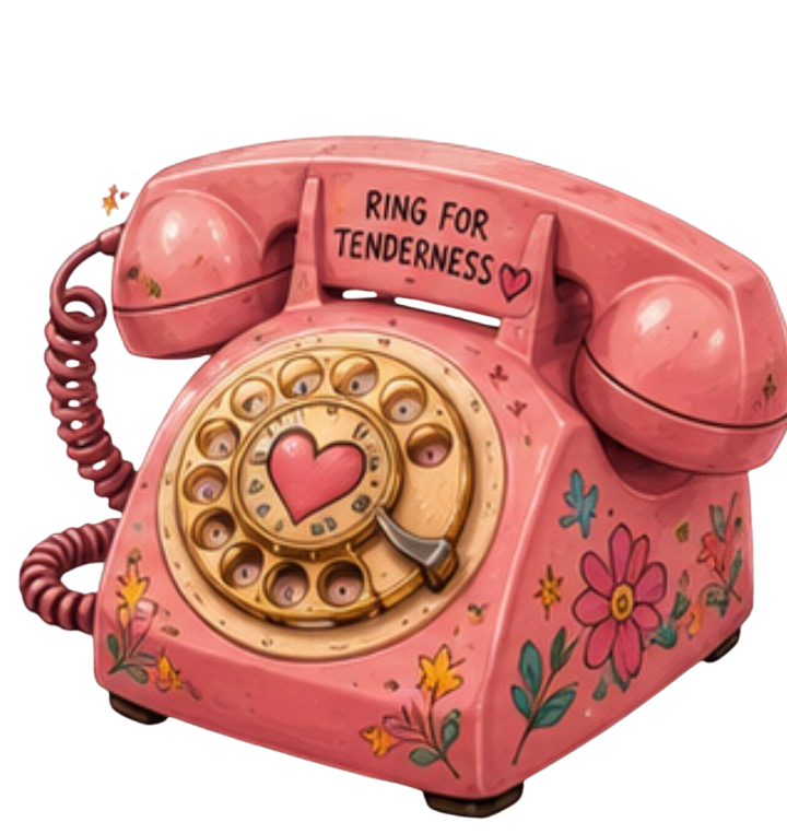 An illustrated vintage rotary telephone.